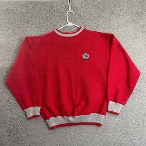 VTG Wisconsin Sweater Men‎ L Red Savvy Embroidered Crest Pullover